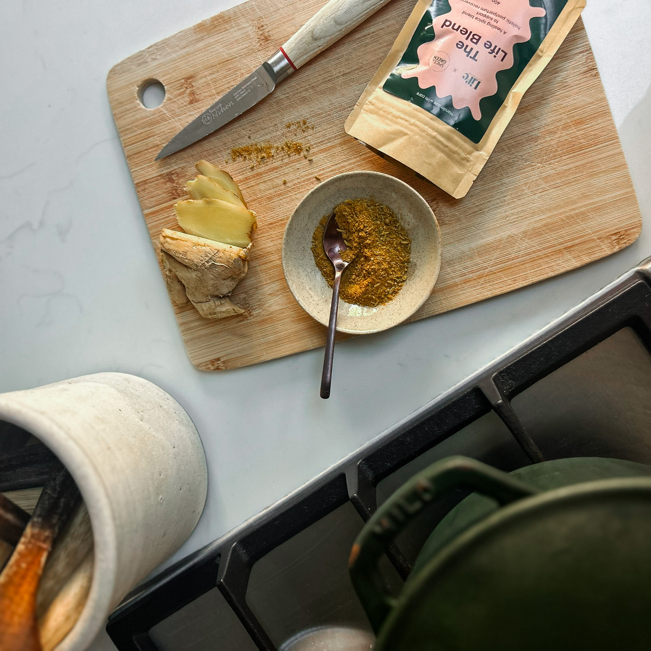 Life blend spice mix on chopping board.